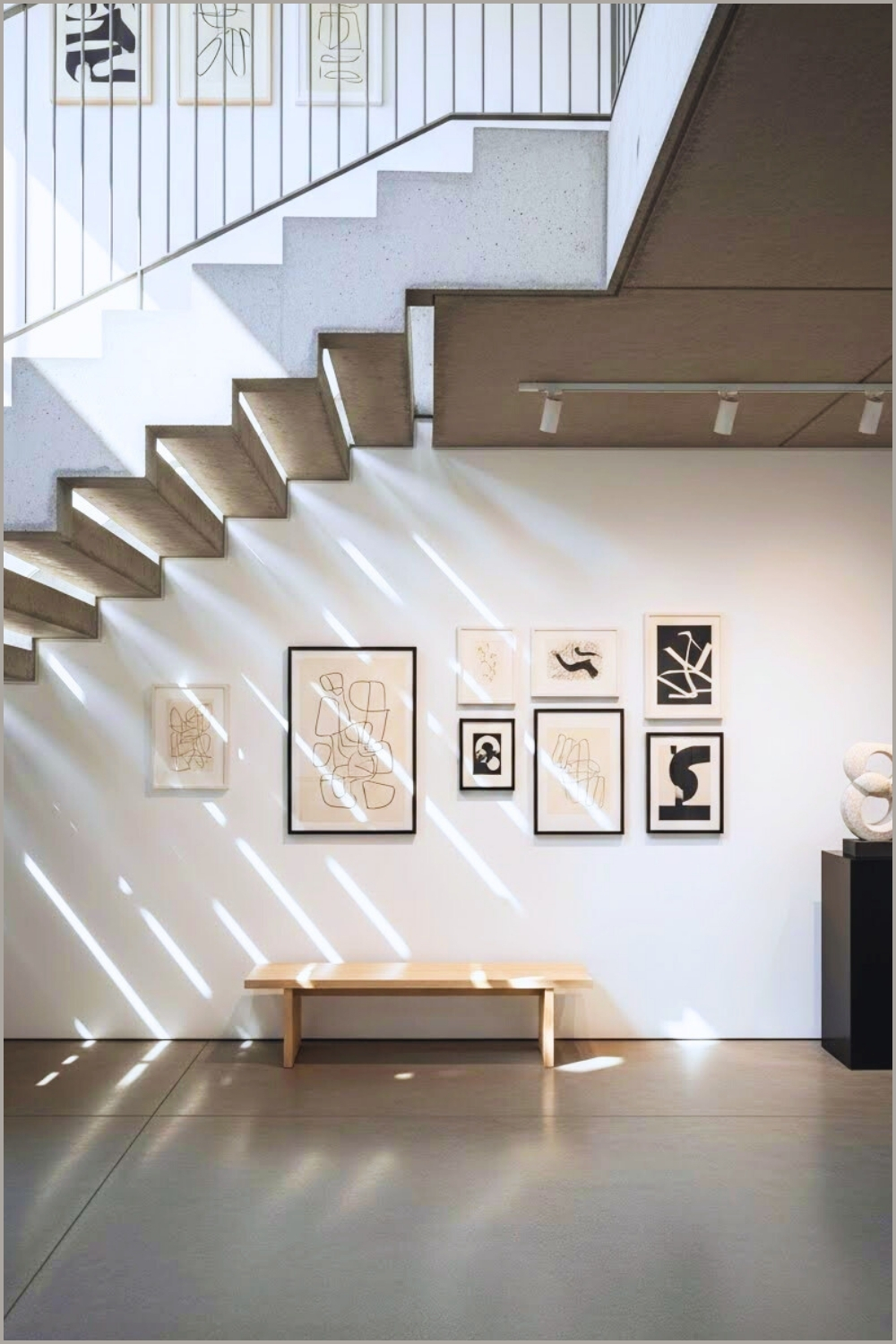 A Minimalist Under Stairs Art Gallery Integrated Into A Modern