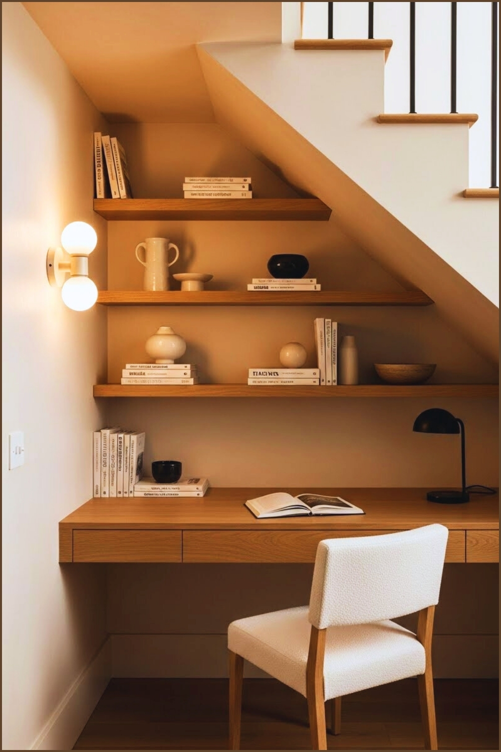 A Minimalist Under Stairs Home Office Workspace