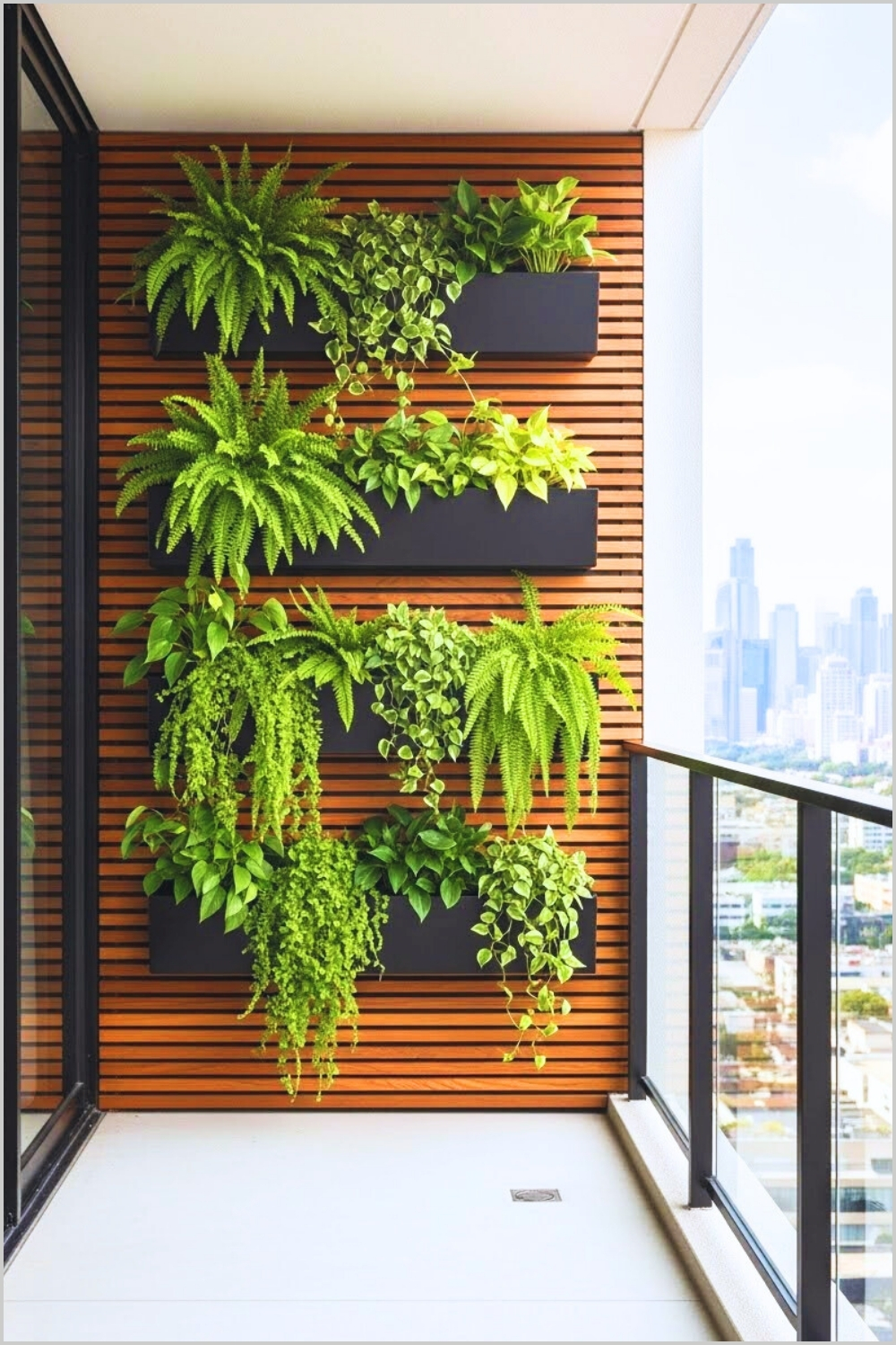 A Modern Balcony With A Beautiful Vertical Garden