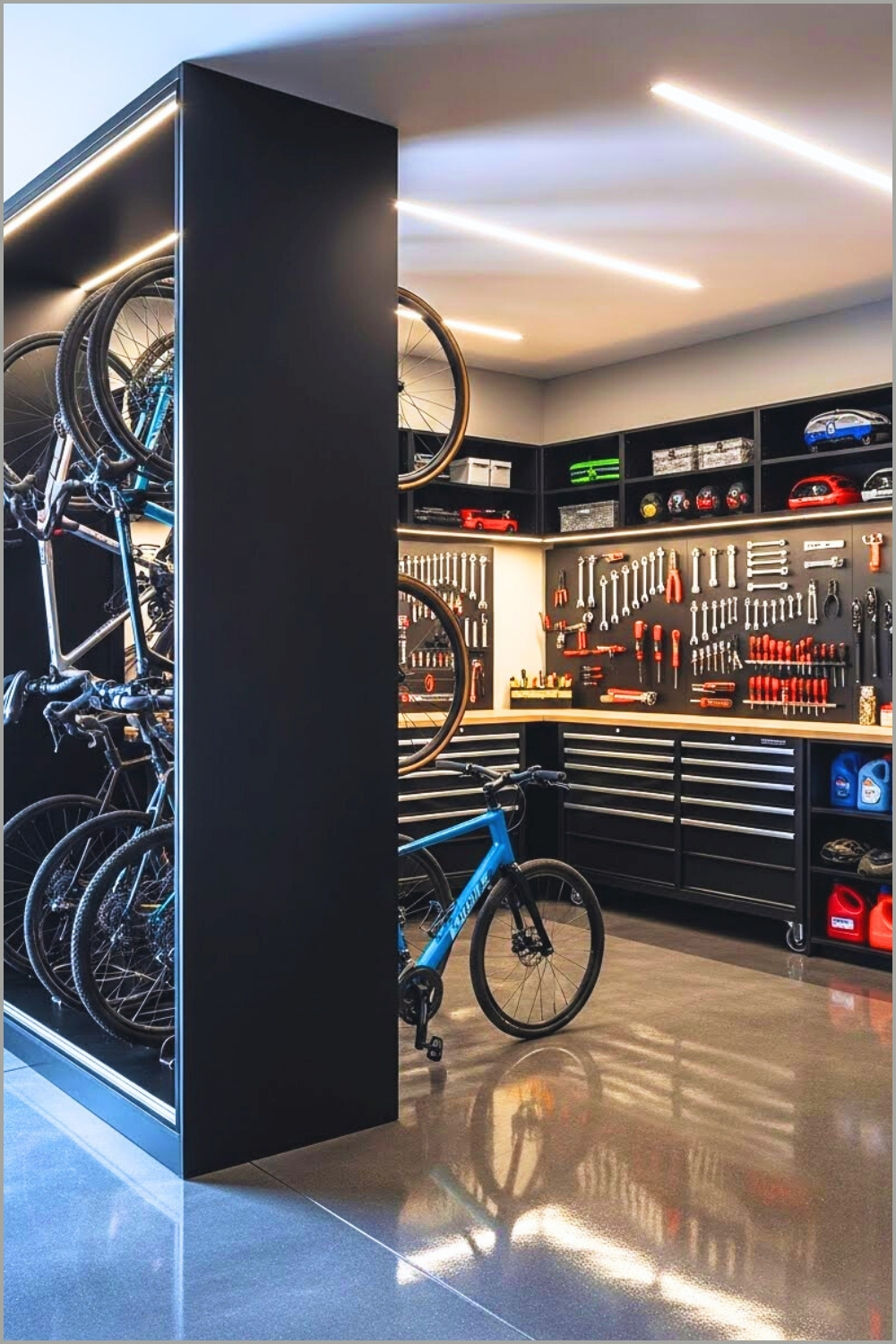 A Modern Garage Featuring Sliding Vertical Storage