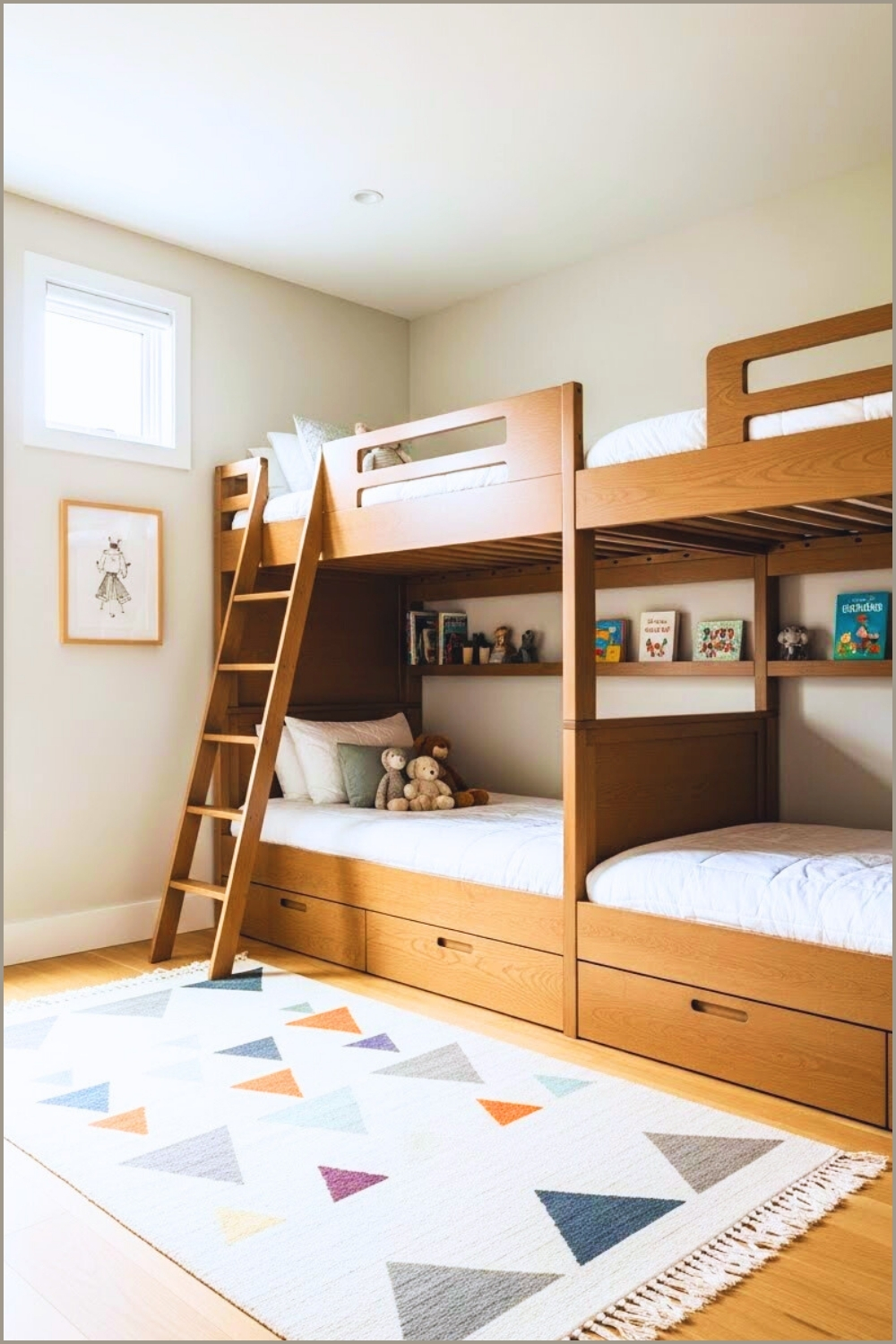 A Modern Kids Bedroom With Wooden Bunk Beds
