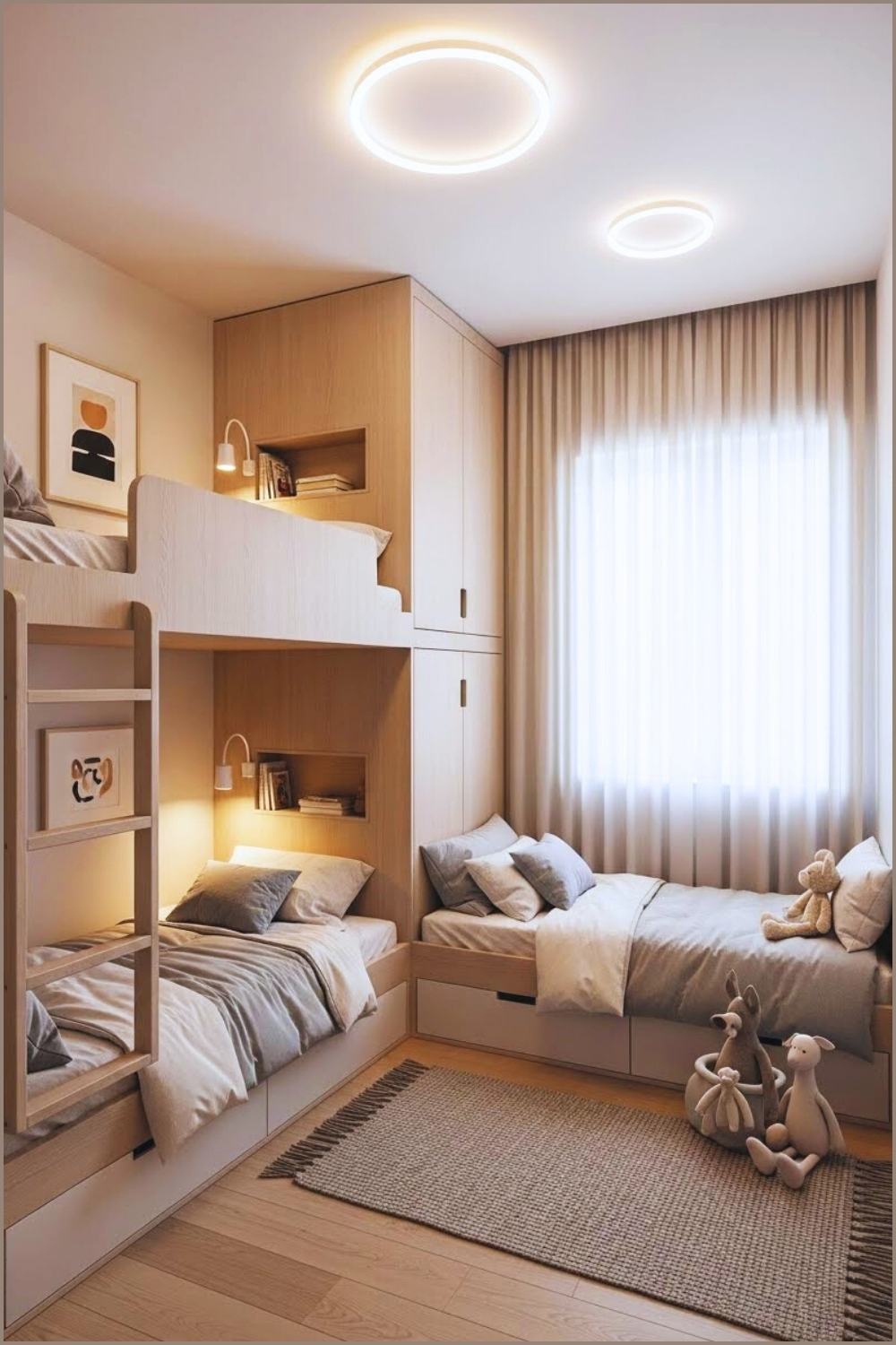 A Modern Small Shared Kids Bedroom With Built In Bunk Beds