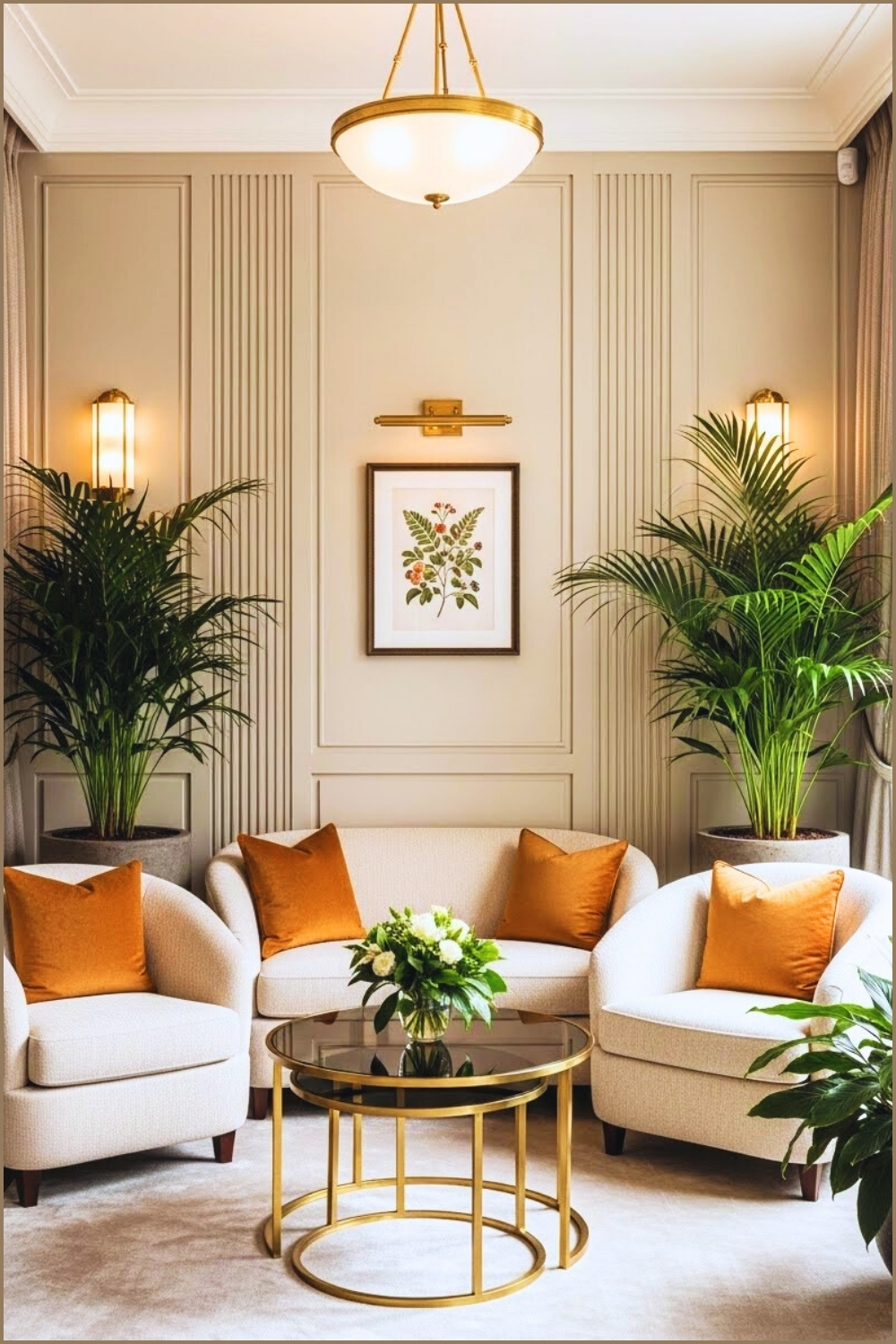 A Refined Art Deco Inspired Sitting Area With Two Curved Cream