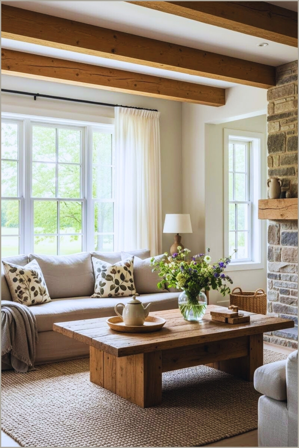 A Serene Rustic Cottagecore Living Room With Modern Farmhouse