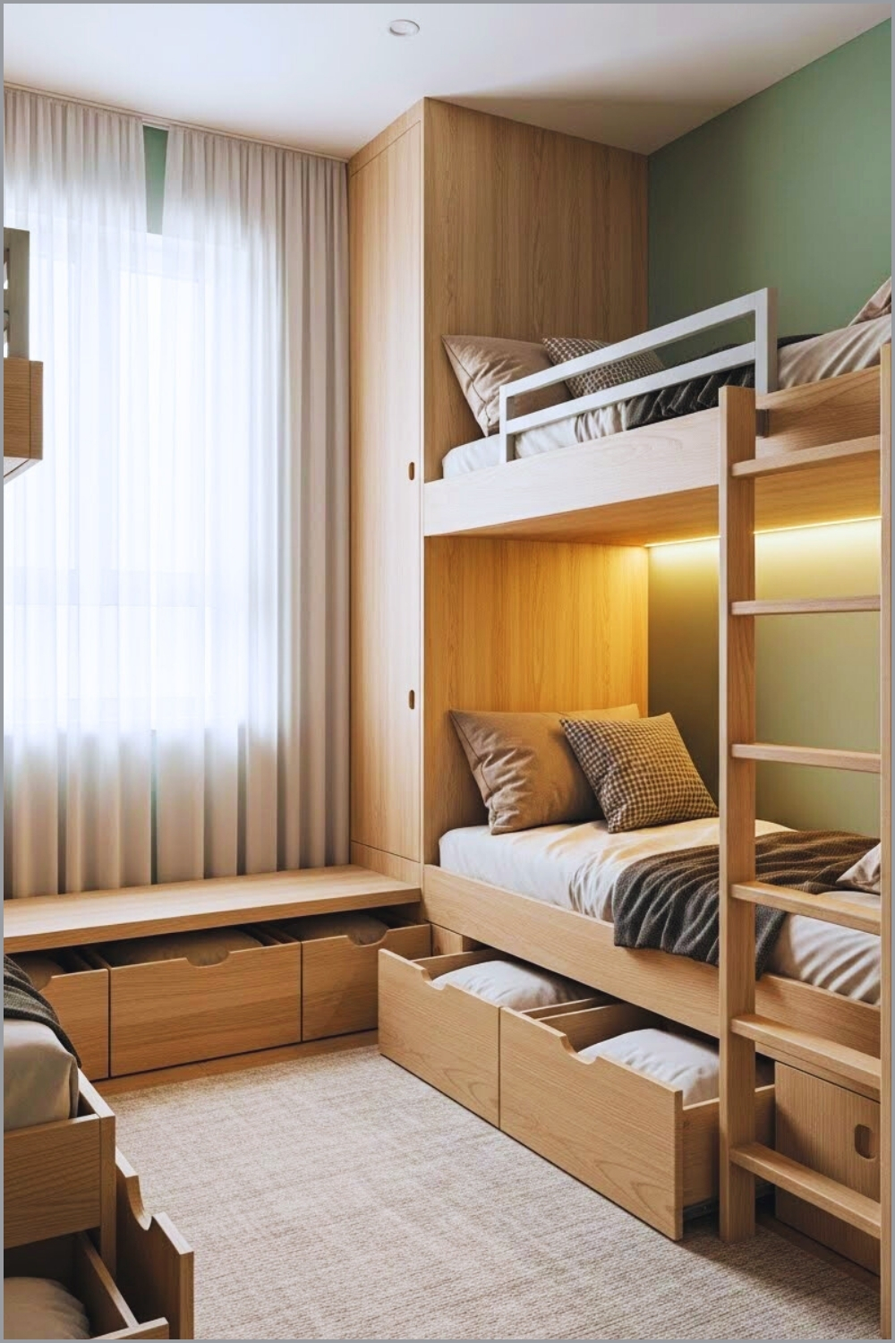 A Small Shared Kids Bedroom With Built-in Bunk Beds