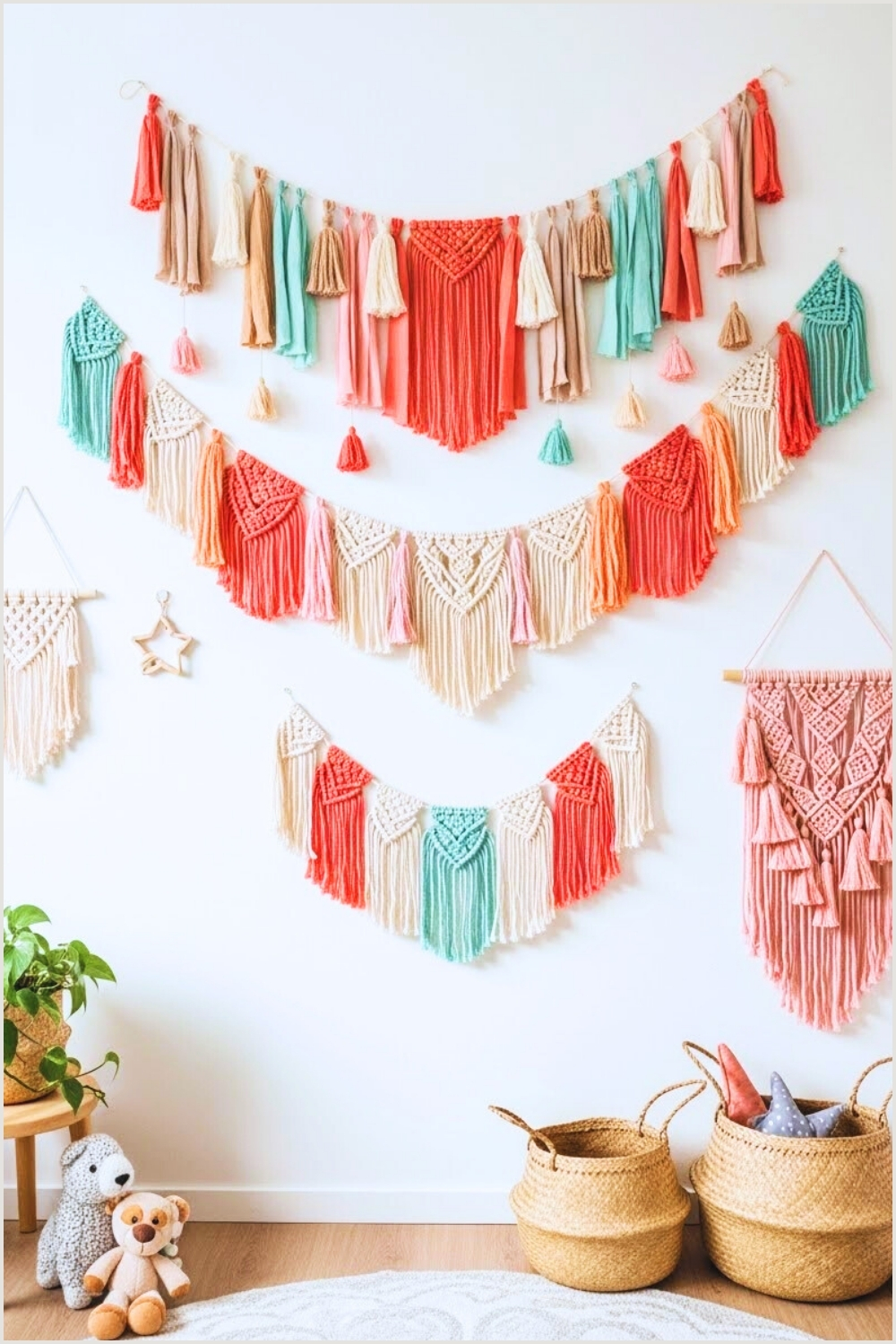 A Soft Pastel Kids Bedroom Wall Decorated