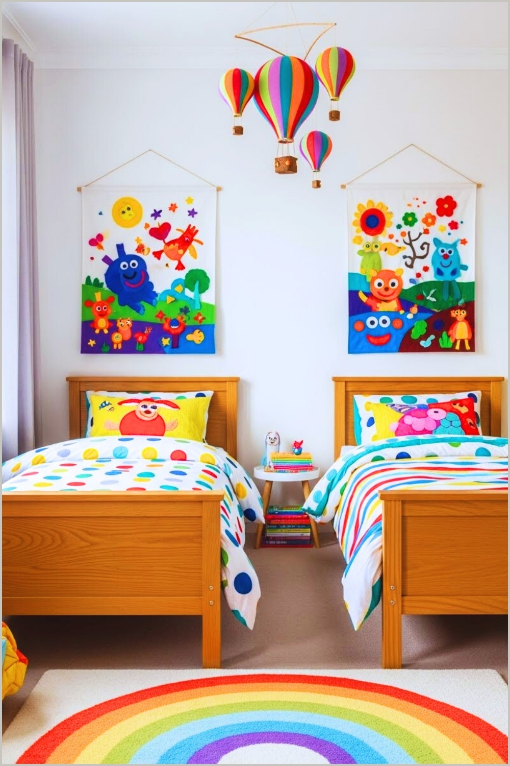 A Vibrant Kids Bedroom With Twin Beds Colorful Handmade