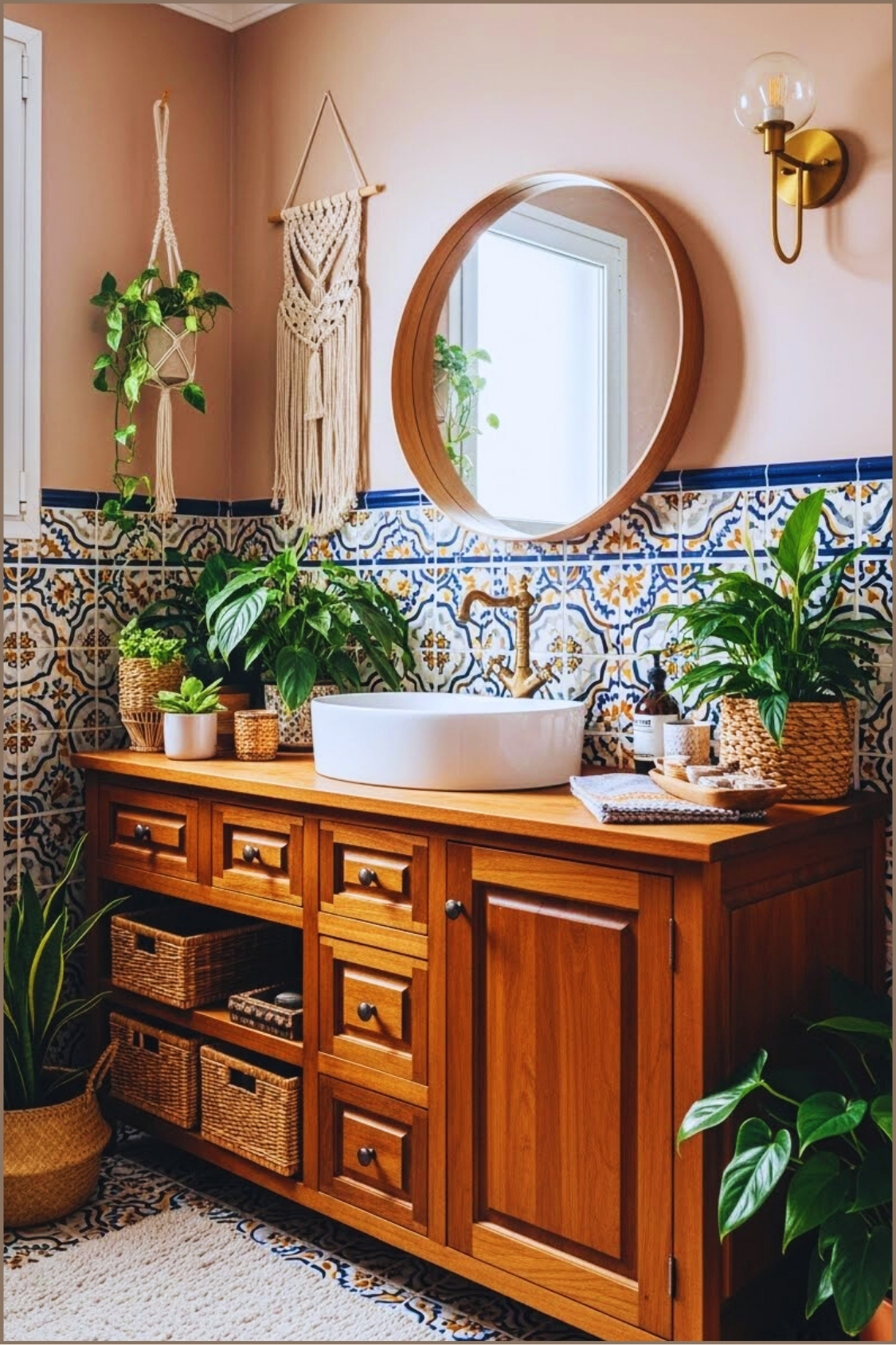 A Warm Boho Bathroom With Colorful Moroccan Style
