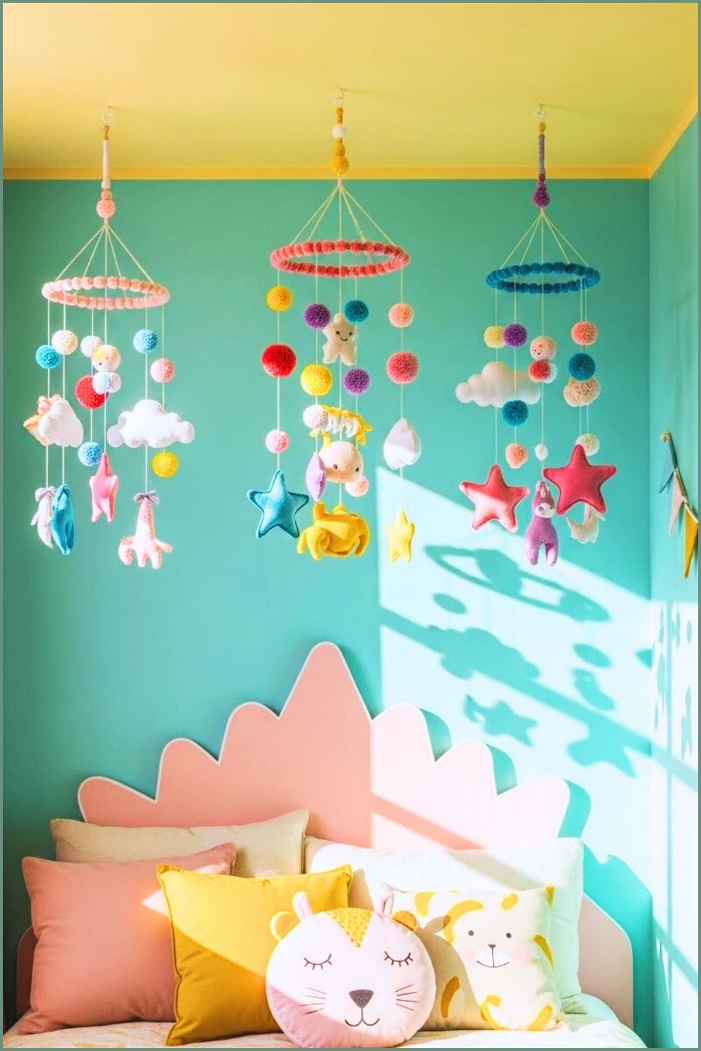 A Whimsical Children S Bedroom With A Pastel Turquoise Wall