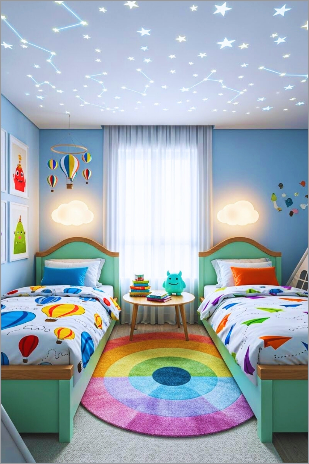 A Whimsical Kids Bedroom With Twin Beds