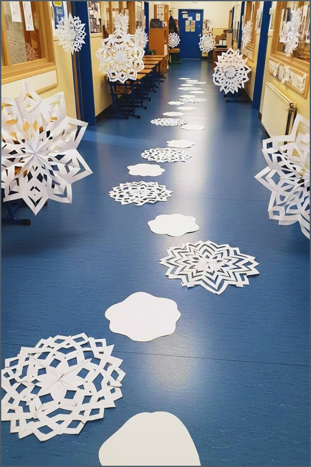 A Winter Themed Classroom Hallway Floor Decorated