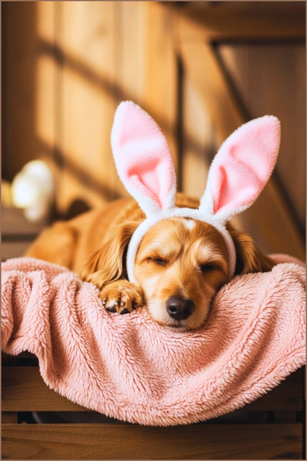 Adorable Dog Peacefully Sleeping In A Wooden Crate