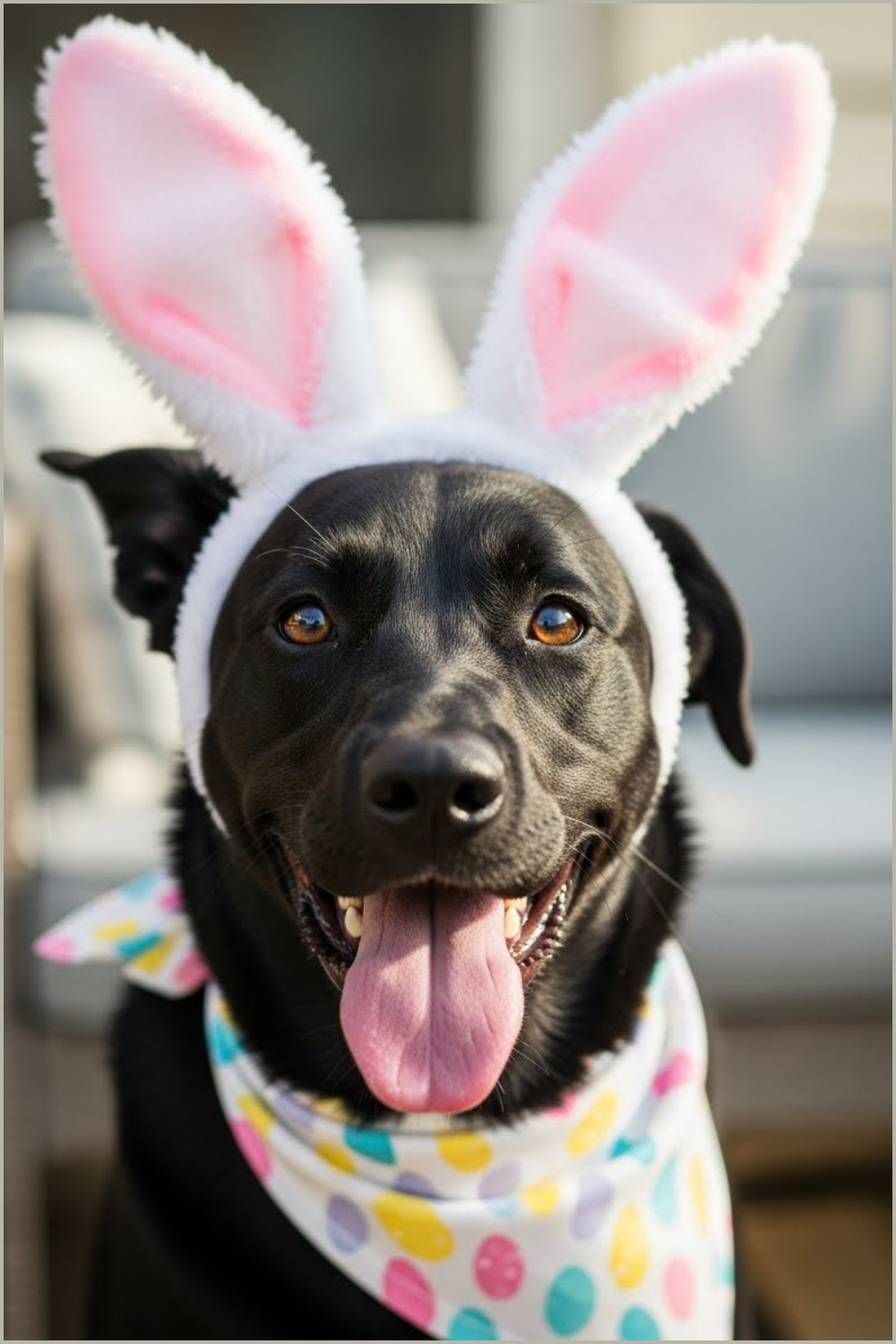 Adorable Black Dog Wearing Fluffy White And Pink