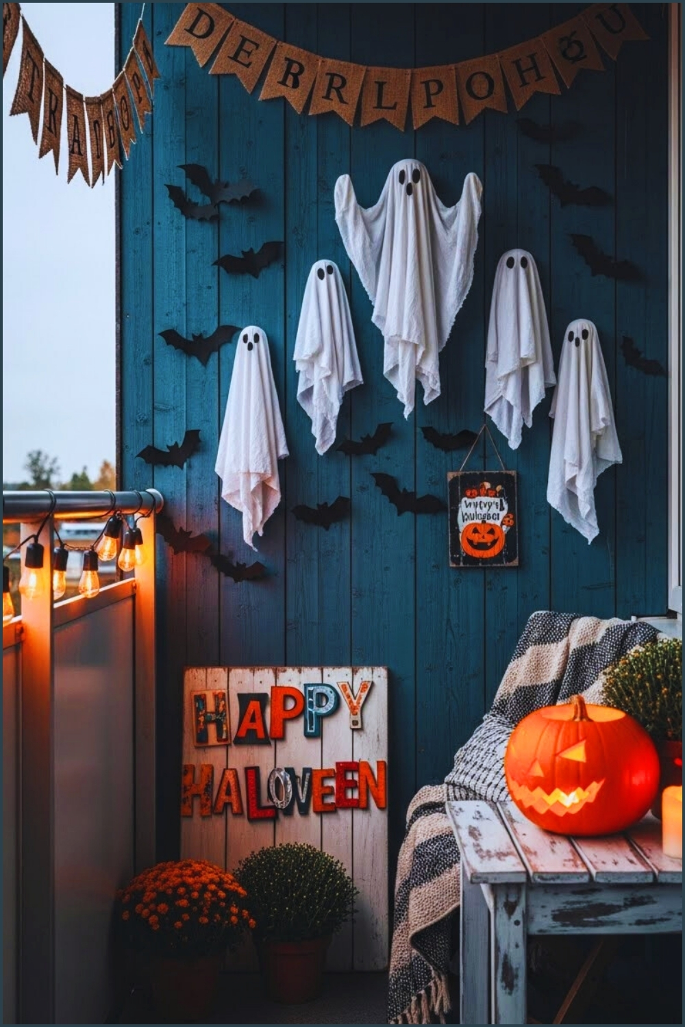 Adorable Halloween Balcony Combines Rustic Warmth