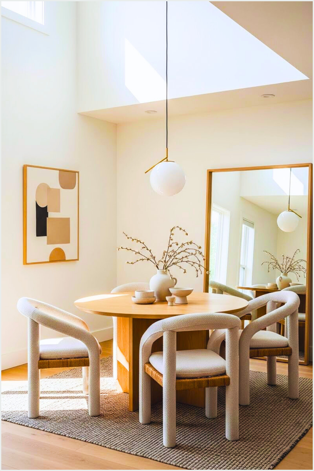 Airy Minimalist Dining Nook With A Round Natural Wood Table