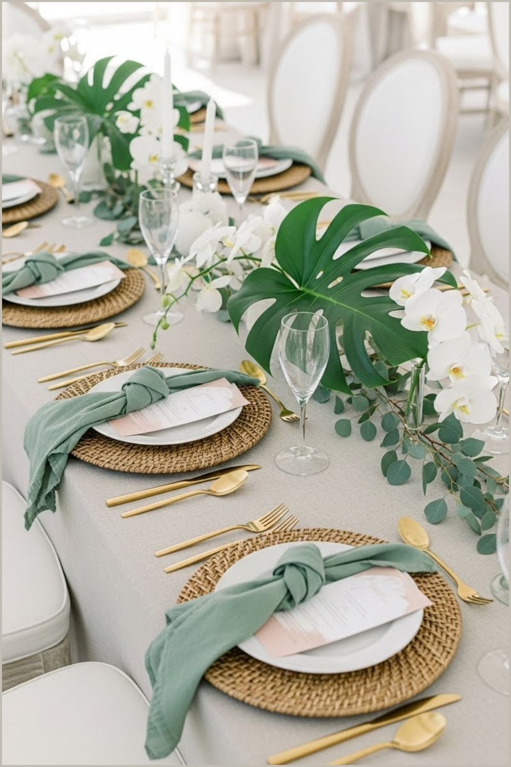 Airy Modern Tablescape In Soft Sage Green Tones