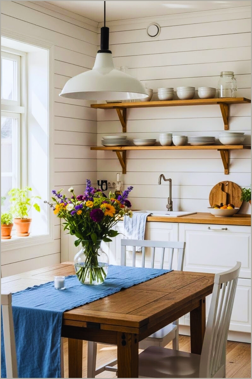Airy Scandinavian Style Kitchen White Cabinets Wood Countertops