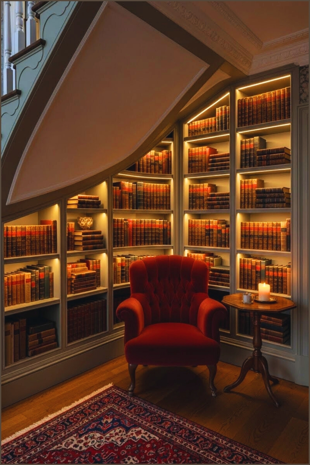 An Elegant Under Stairs Home Library Wiath Custom