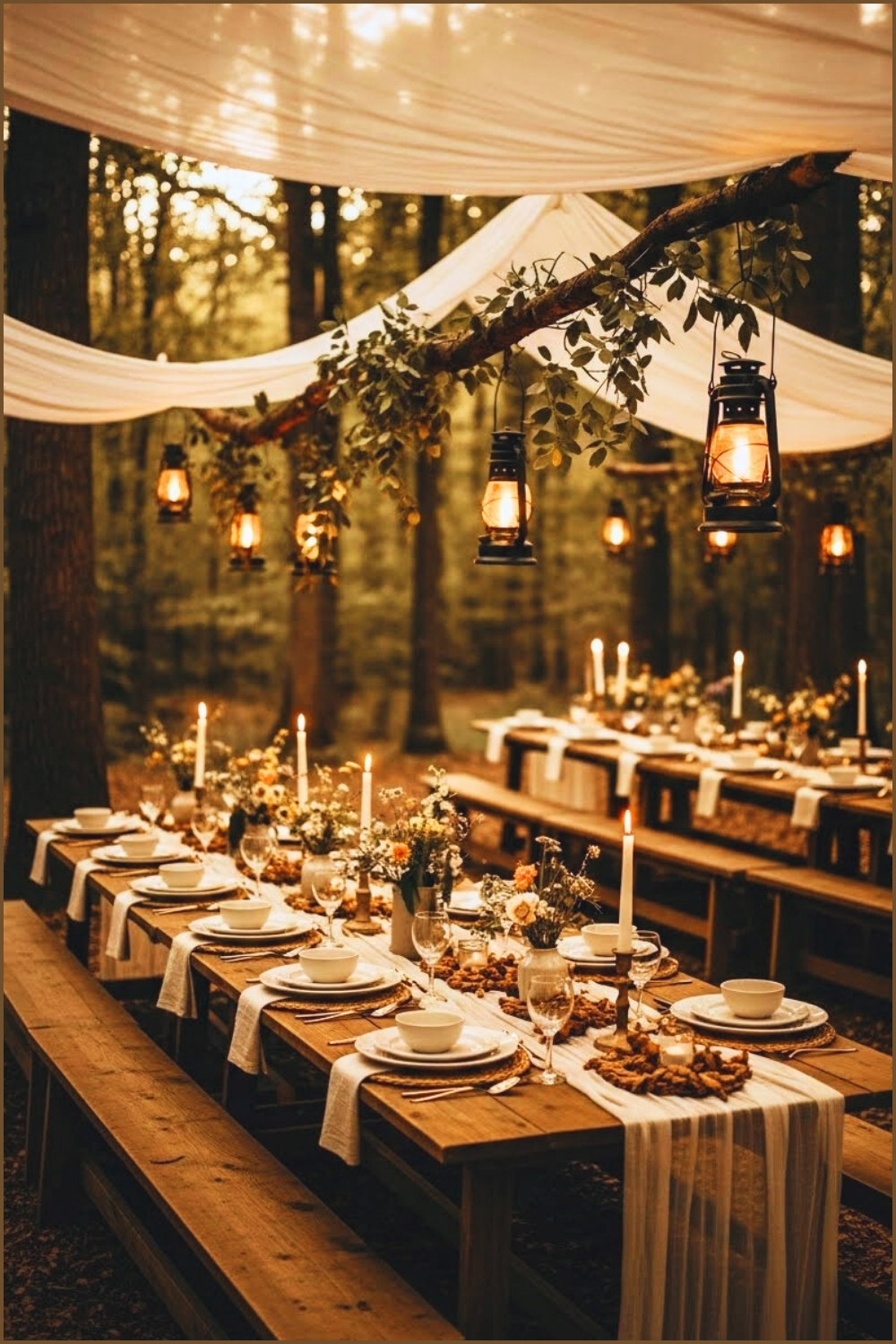 An Enchanted Forest Dining Scene Set Beneath A Canopy Of Trees