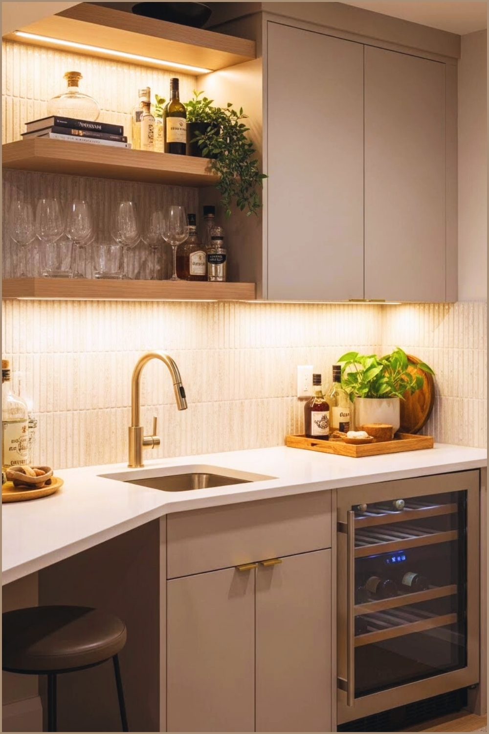 Basement Bar Kitchenette With Compact Sink, Wine Fridge