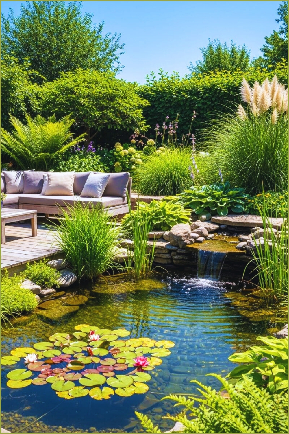 Beautiful Backyard Garden With Natural Stone Pond