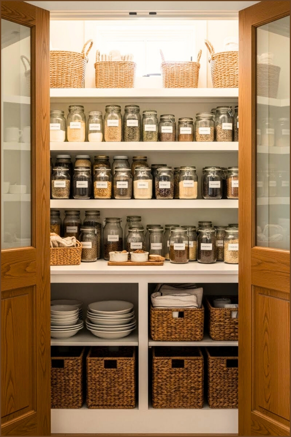 Beautiful Farmhouse Pantry With Double Wood Doors Open