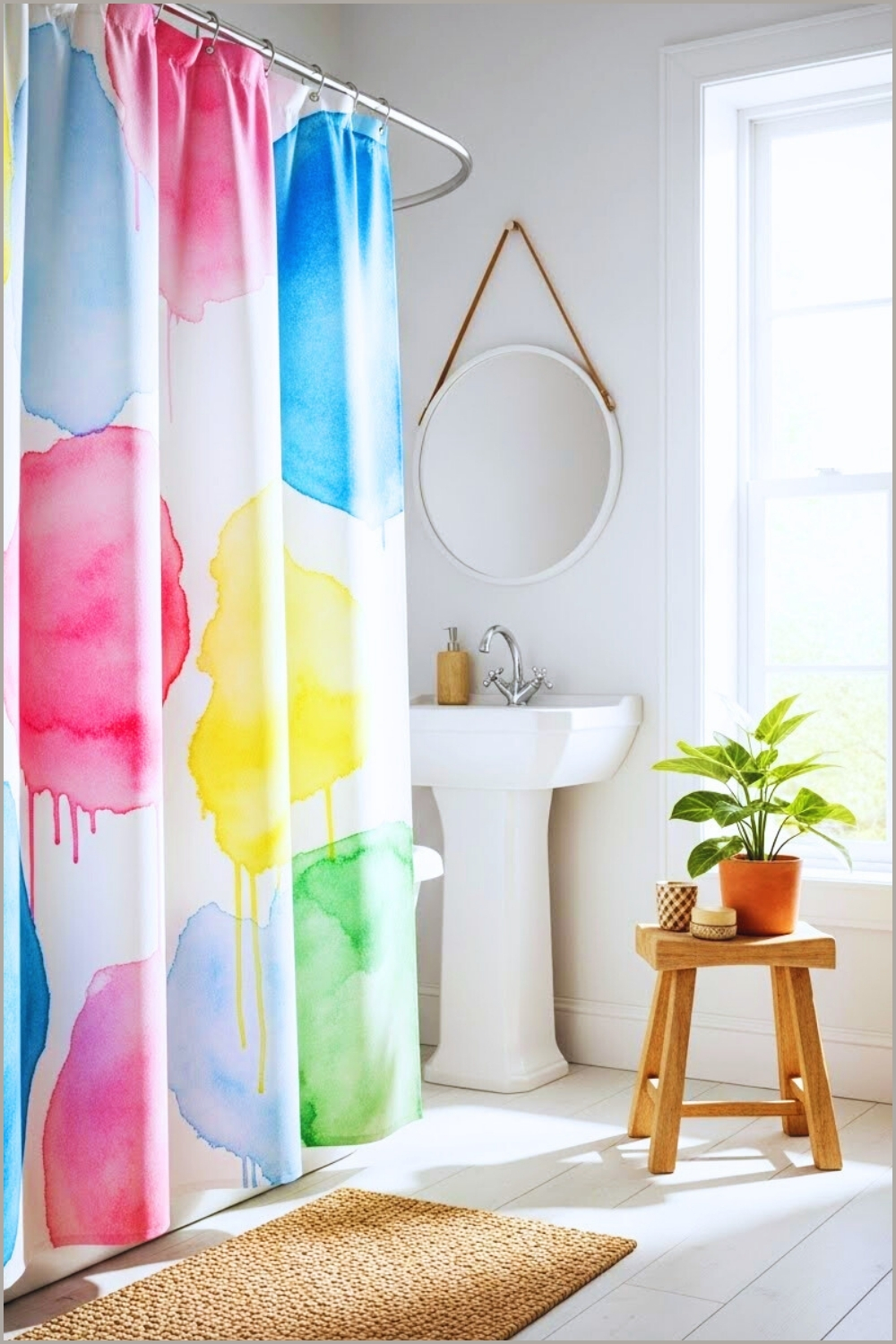Bohemian Bathroom With Artistic Shower Curtain
