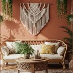 Bohemian Living Room Interior Warm Terracotta Clay Walls