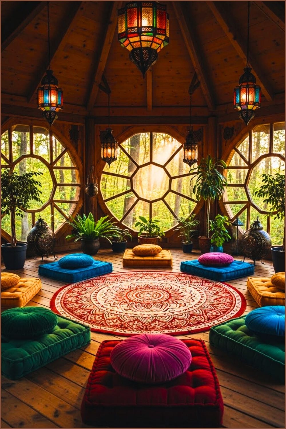 Bohemian Meditation Treehouse Lounge Round Mandala Rug