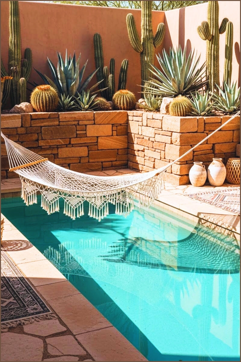Boho Desert Oasis Courtyard With Turquoise Water Pool