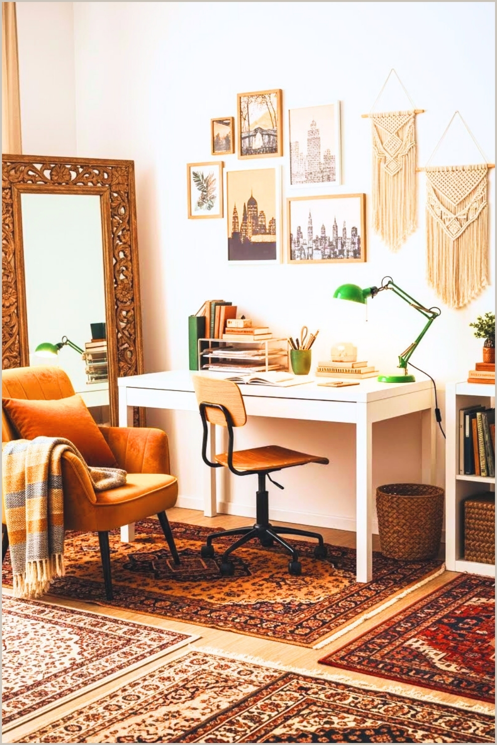 Boho Eclectic Home Office Workspace With Patterned