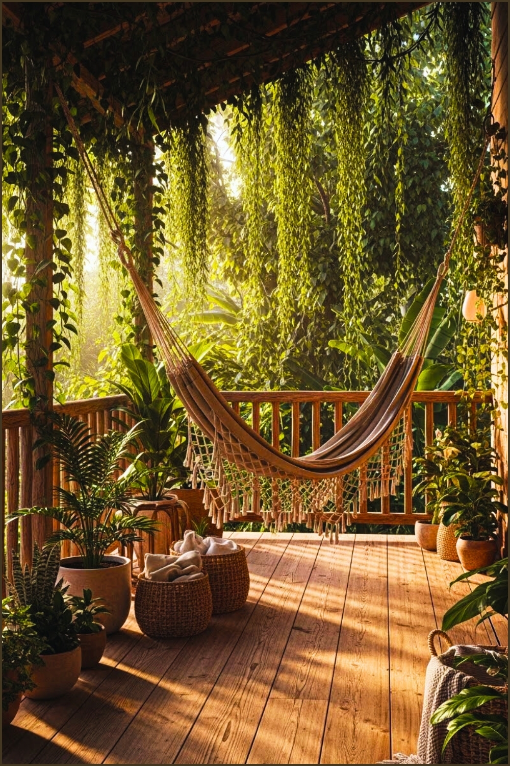 Boho Jungle Treehouse Porch, Neutral Hammock