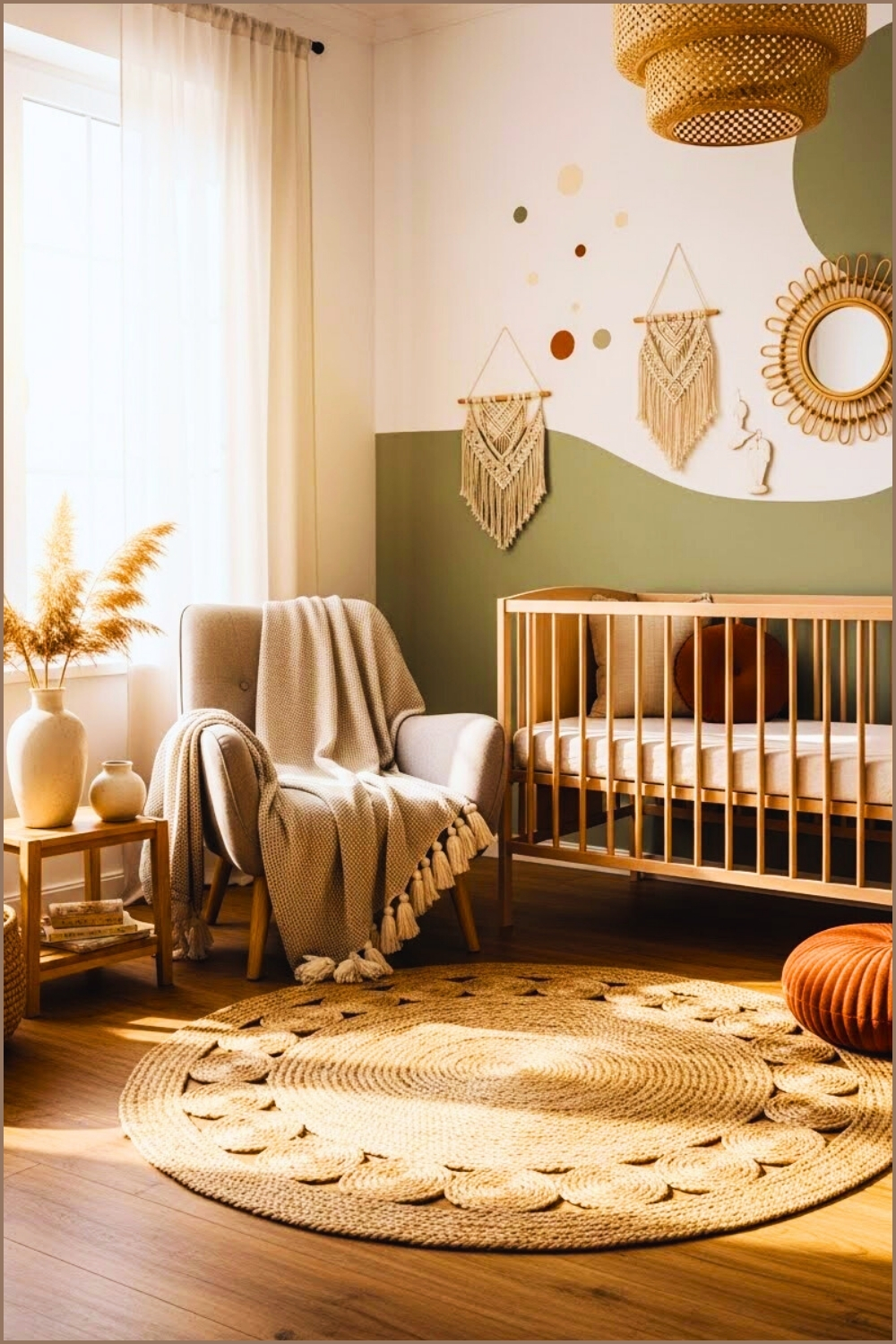 Boho Nursery Natural Woven Jute Rug Warm Wood Flooring