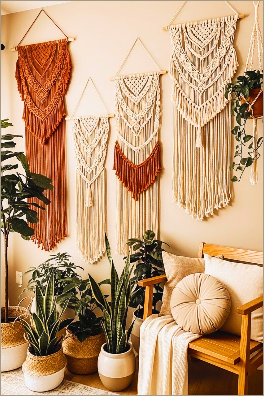 Boho Nursery Wall Decor, Three Large Woven Macrame Tapestries