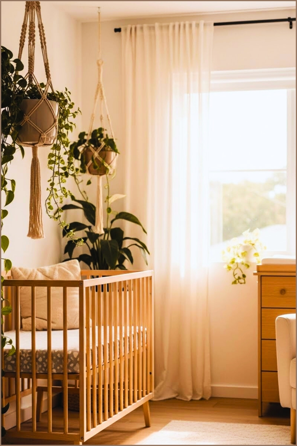 Boho Nursery With Macrame Hanging Planter Lush Green Plants