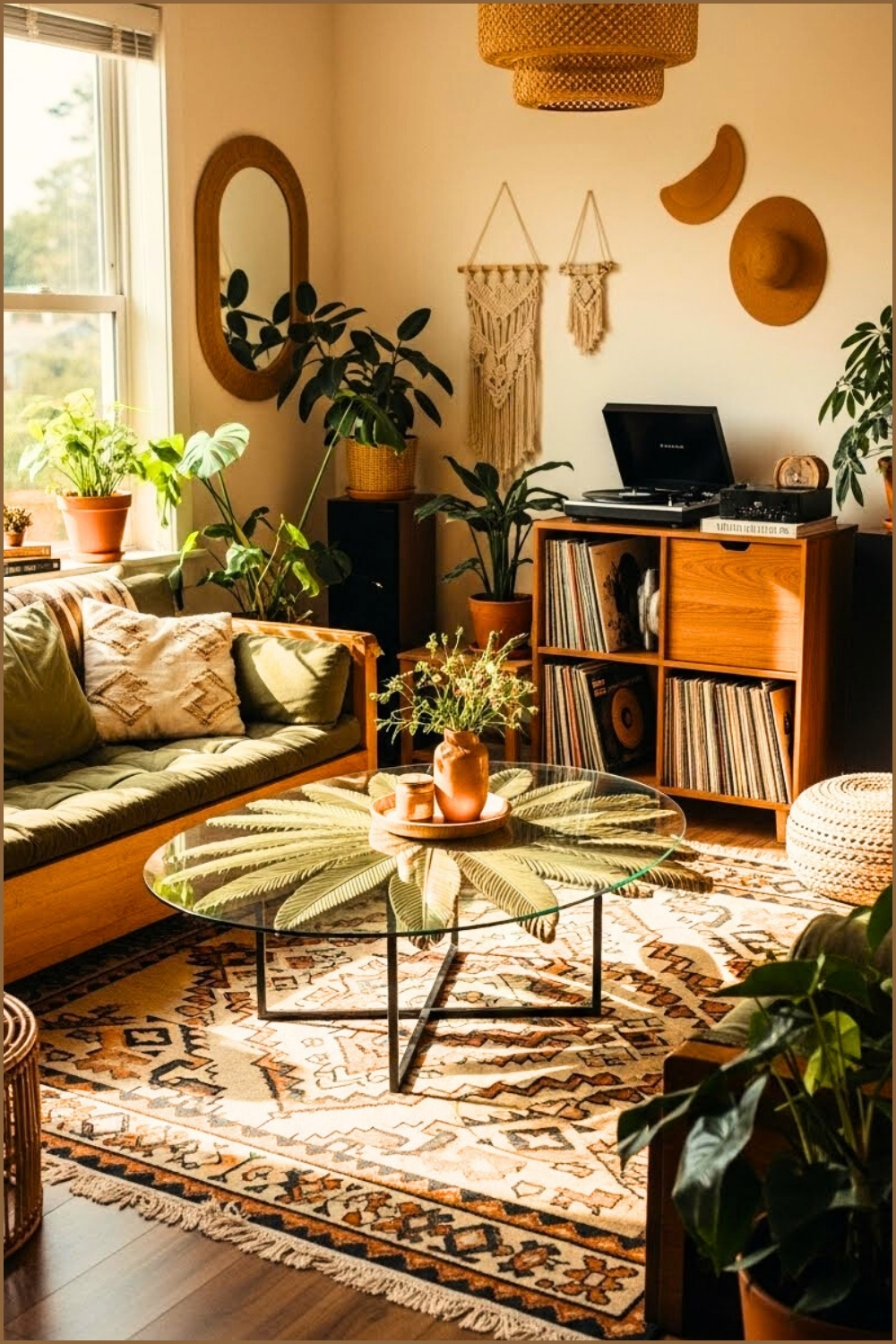 Boho Retro Interior With Glass Top Palm-shaped Wicker Coffee