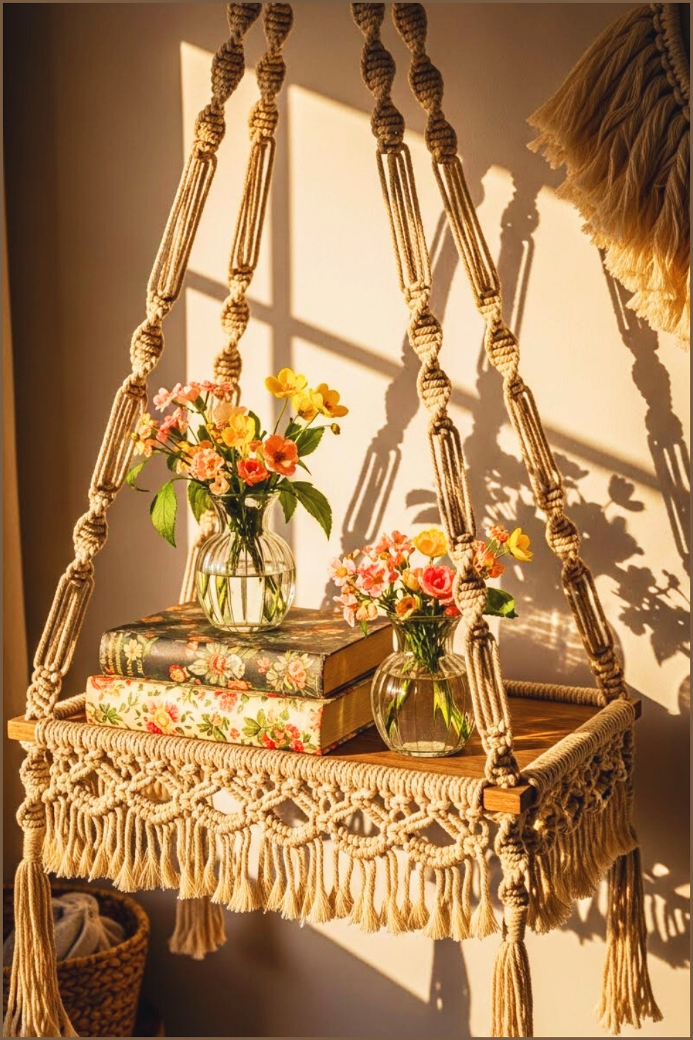 Boho Style Hanging Shelf Decor Macrame Rope