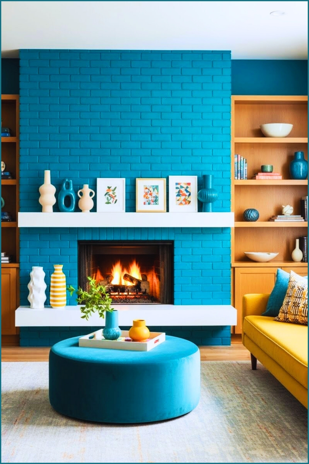 Bold Modern Living Room With A Vibrant Teal Painted