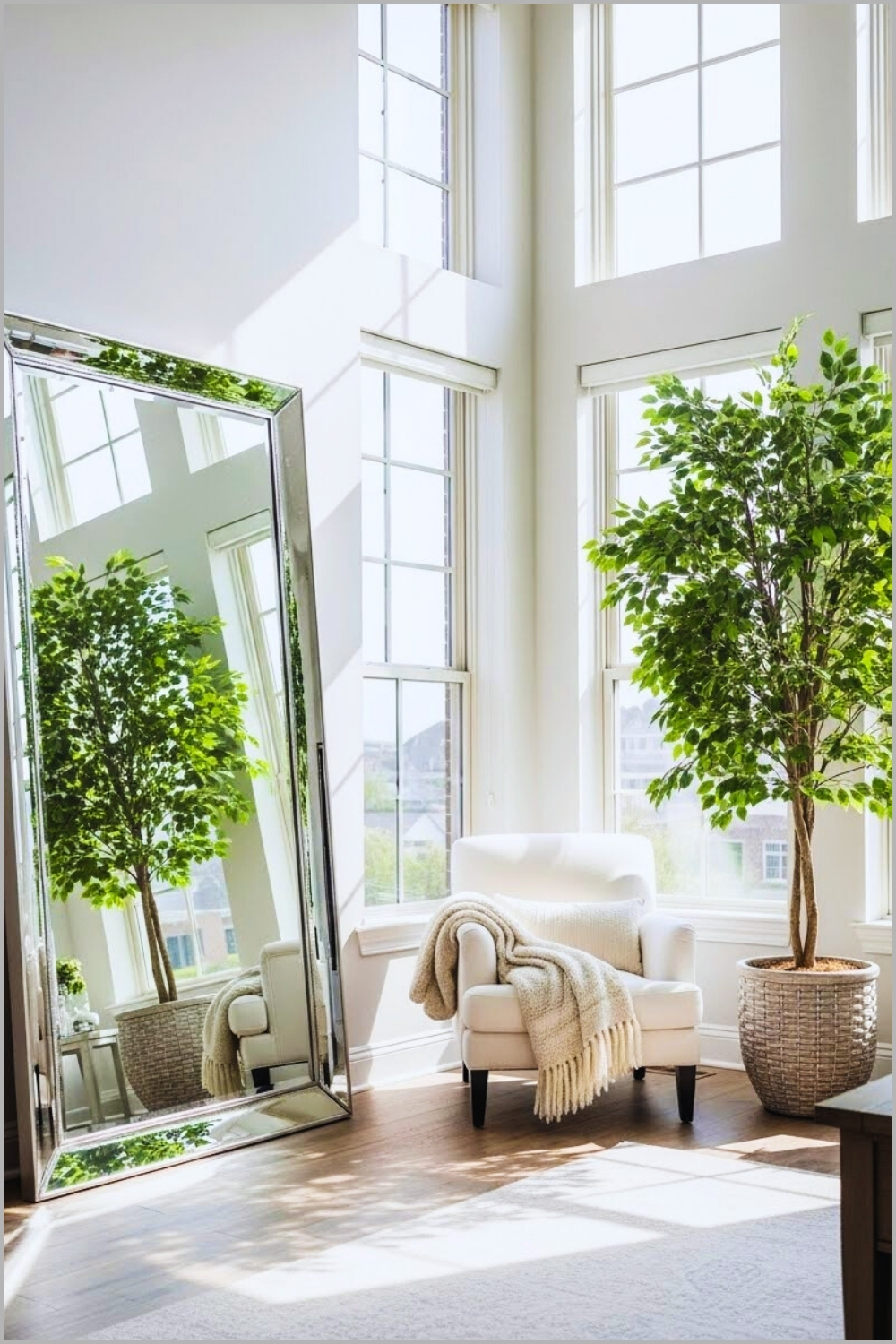 Bright Airy Corner Room With Extra Large Floor Mirror