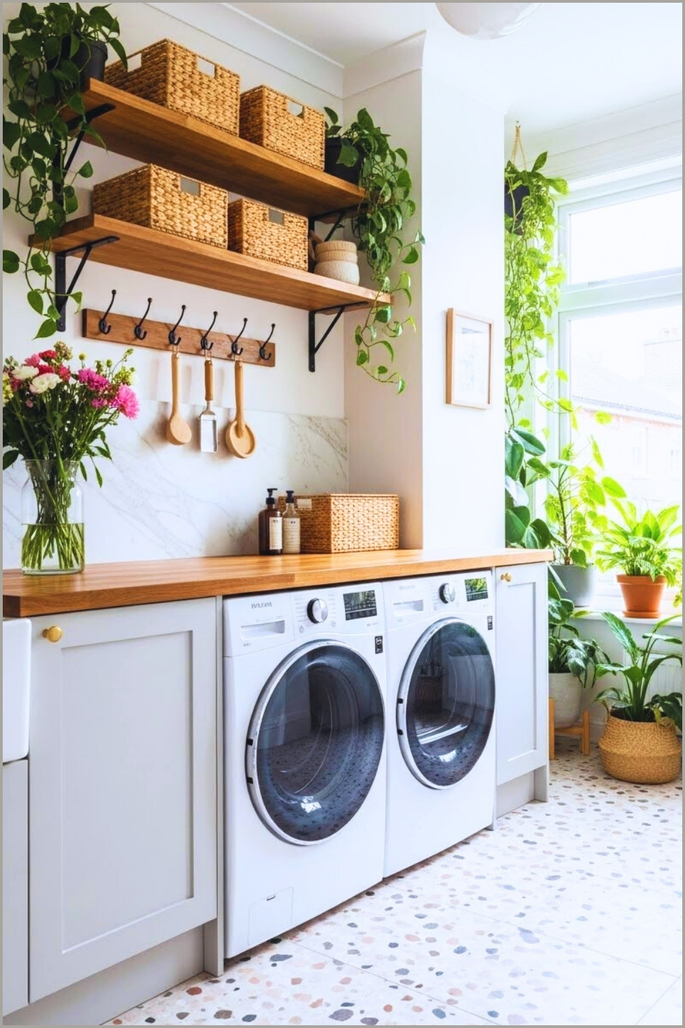 Bright Airy Laundry Room Interior Side By Side White