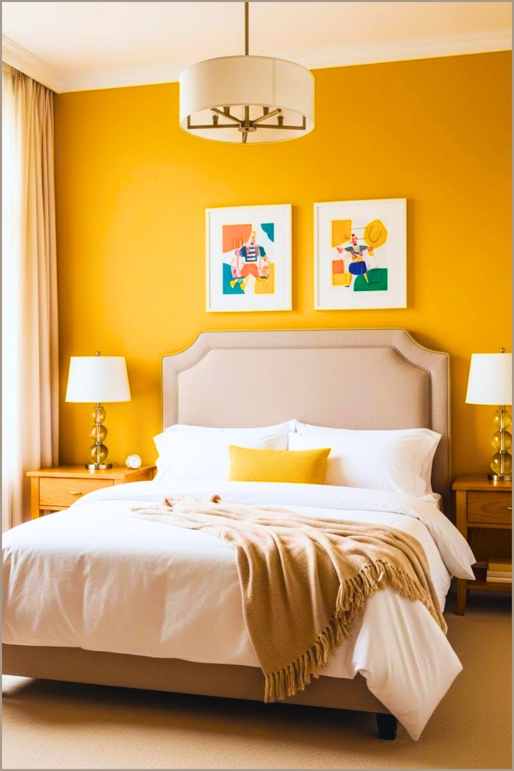 Bright And Cheerful Bedroom With A Bold Mustard Yellow Accent Wall