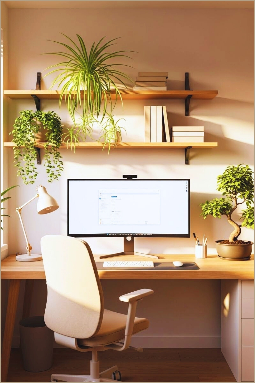 Bright Bohemian Home Office, White And Wood Desk With Tapered (1)