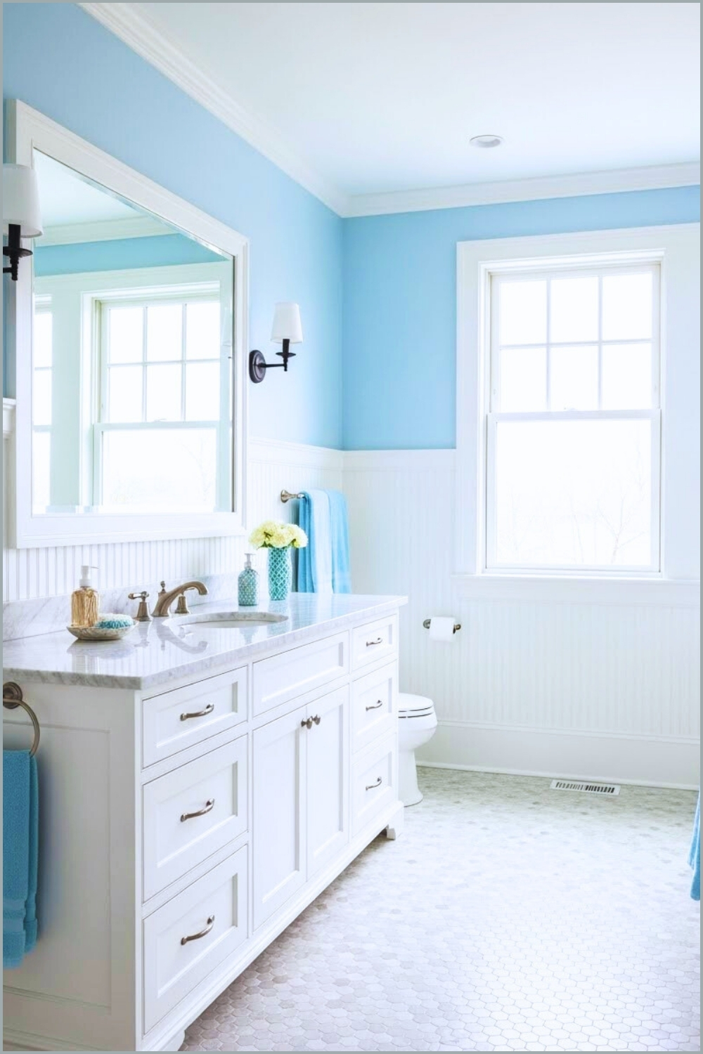 Bright Classic Bathroom With Long White Vanity