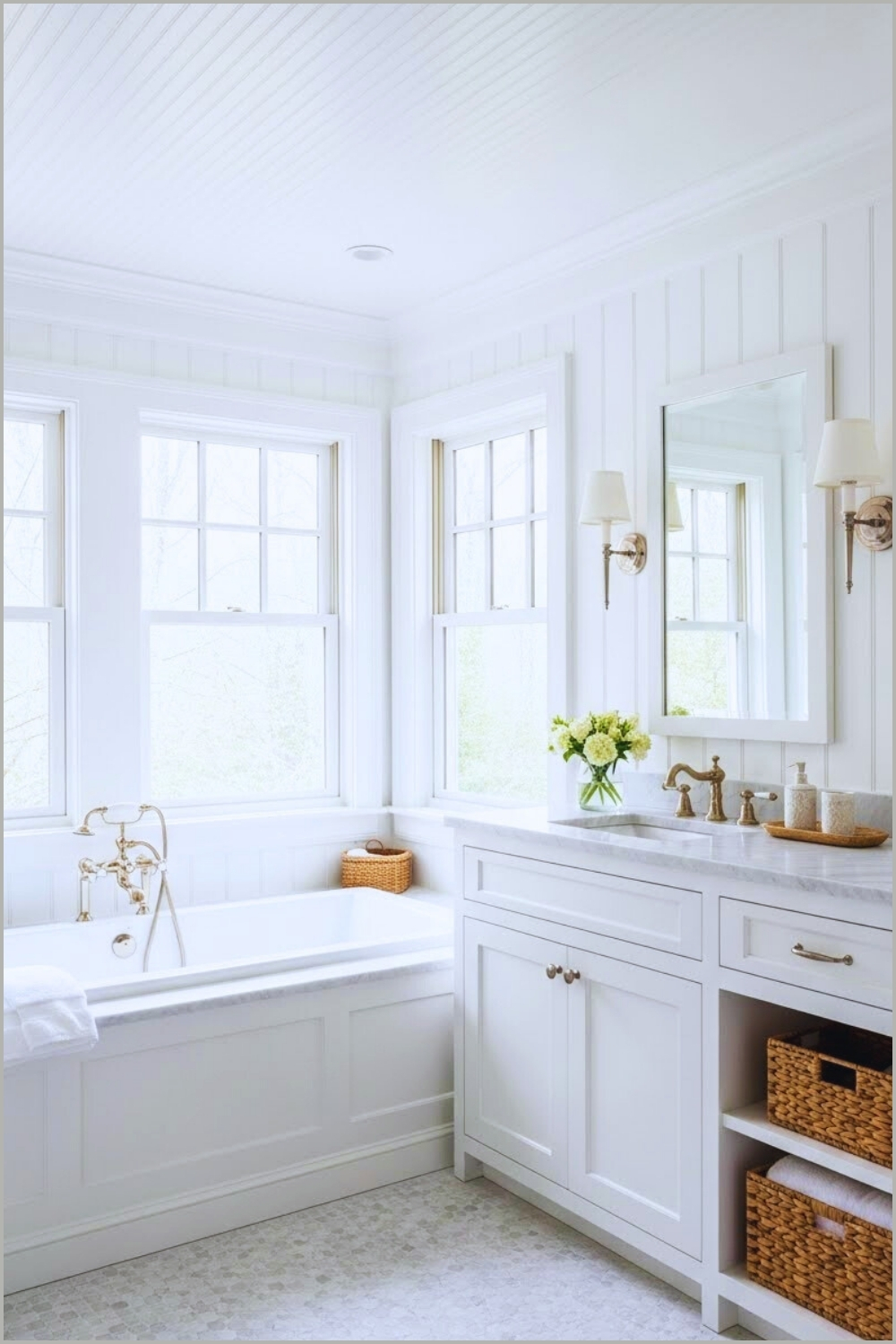 Bright Classic Cottage Bathroom With A White Beadboard