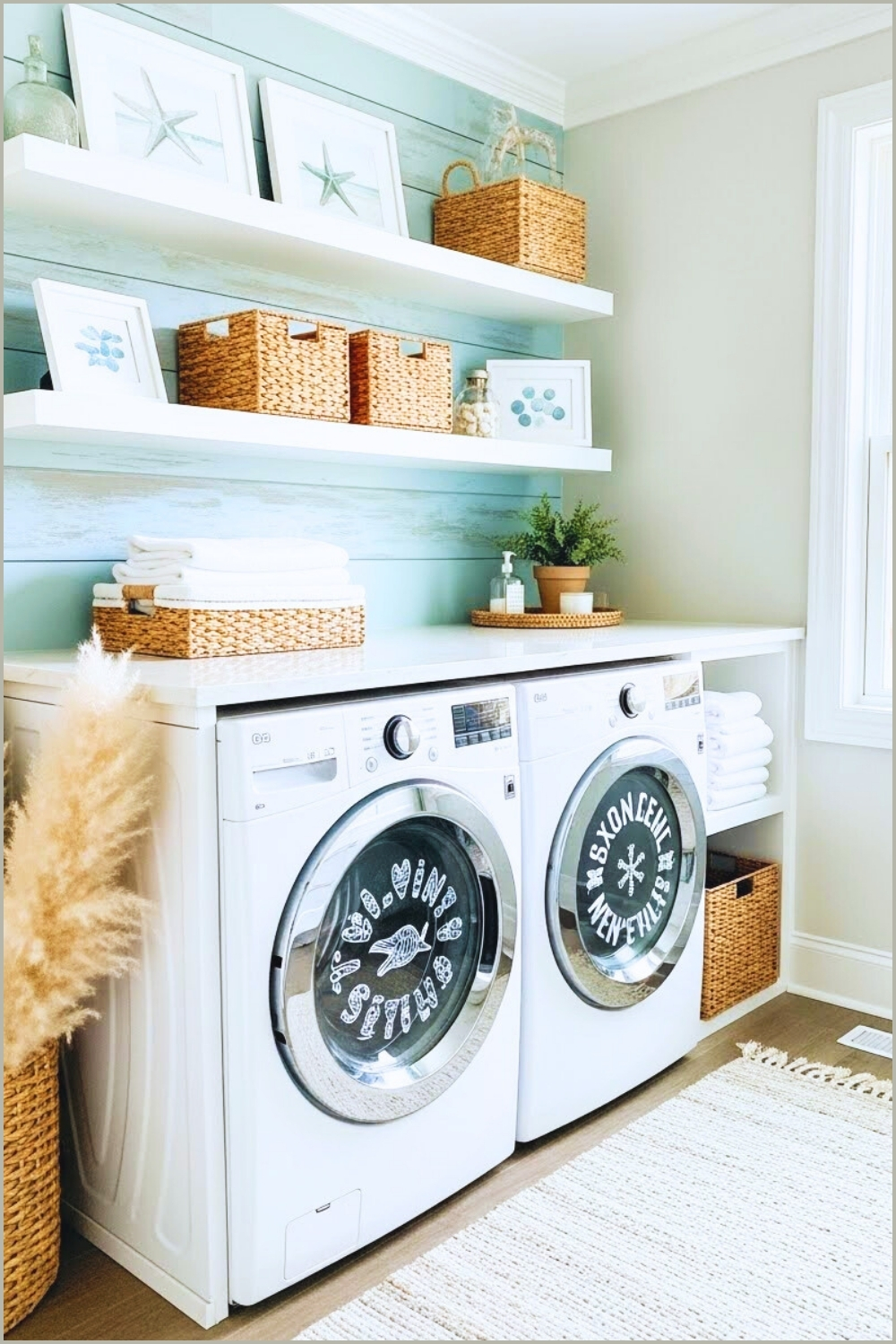 Bright Coastal Farmhouse Laundry Room Side By Side