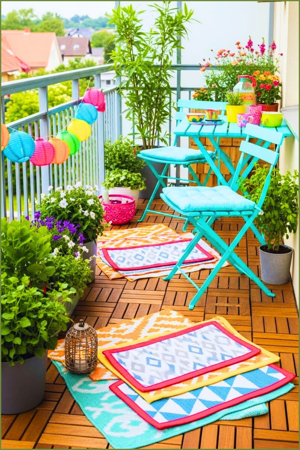 Bright Colorful Balcony With Turquoise Foldable Furniture