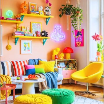 Bright Colorful Retro Modern Living Room With Bold