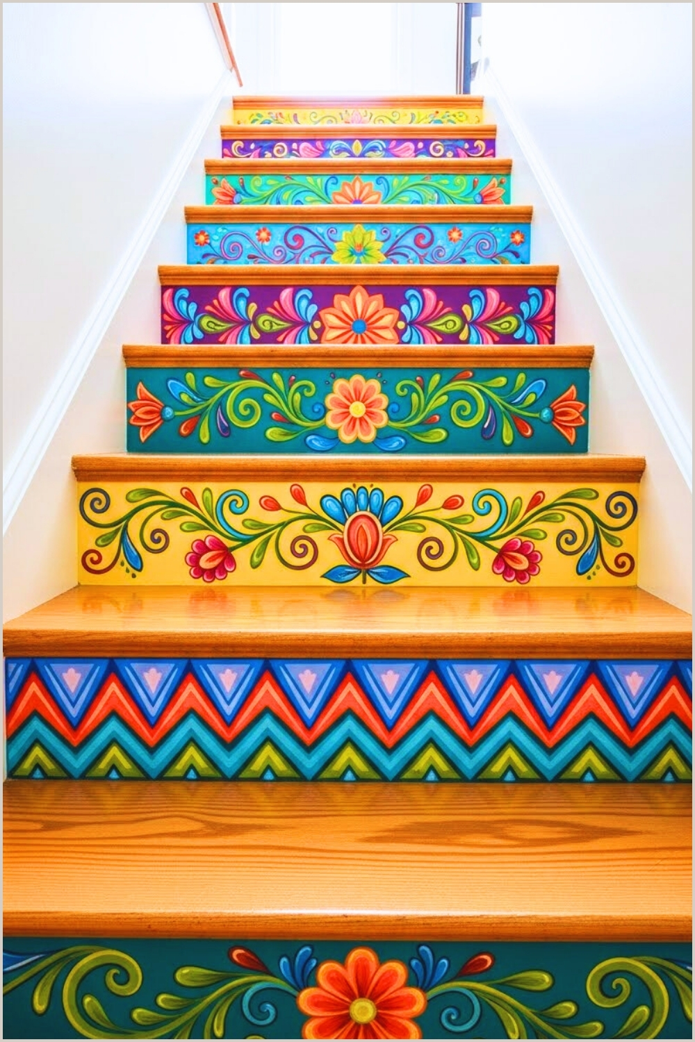 Bright Colorful Staircase With Hand Painted Decorative Risers