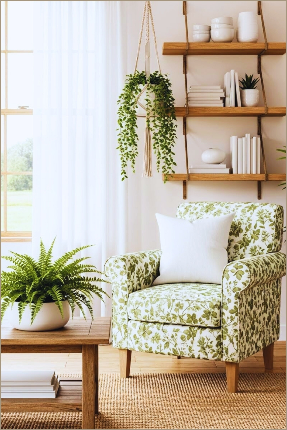 Bright Cottagecore Living Room Interior Cozy Armchair