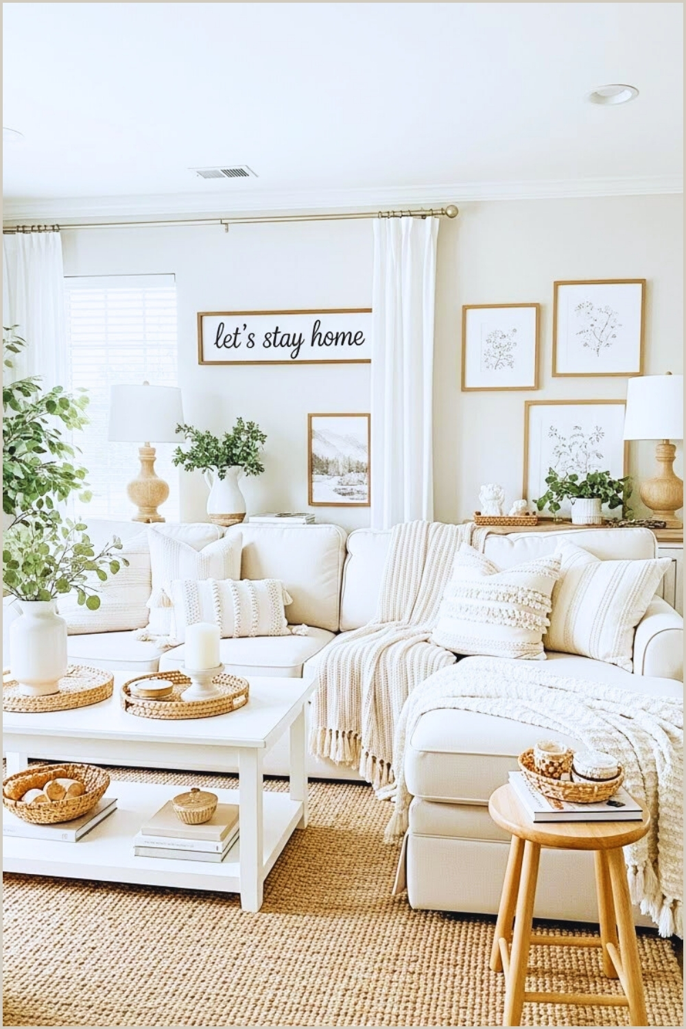 Bright Cozy Farmhouse Style Living Room With Soft Neutral Tones